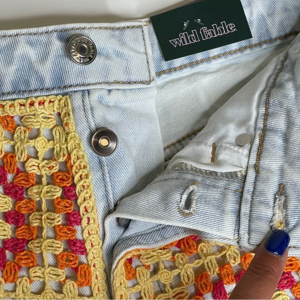 Wild Fable Women's Super-High Rise Crochet Cut-Off Jean Shorts size 16 - Picture 7 of 11